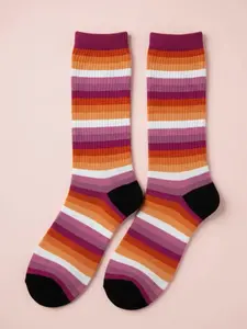 Lesbian Valentine Gifts Classic Striped Crew Socks Y2K Style Comfortable for Daily Wear Perfect for Valentine's Day Anniversaries 95% Polyester 5% Spandex Women's & Men's Socks