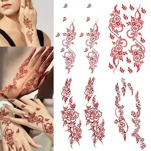 4 Sheets Brown Henna Tattoo kit Lace FakeTemporary Tattoos Stickers Waterproof Henna Tattoofor Women Wedding Cosplay Party Festival HolidayFace Body Art Tattoos Decor sheet temporary tatto0sticker