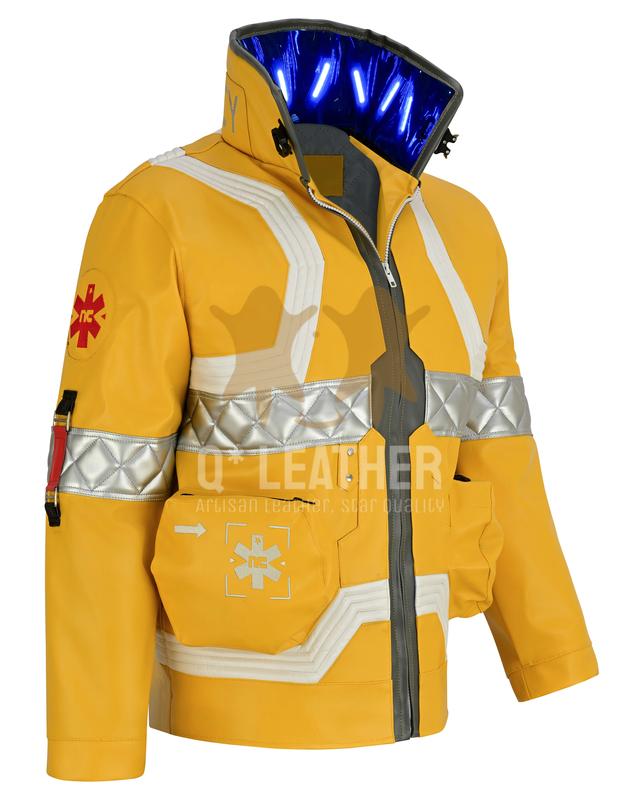 Q*Leather Anime Cyberpunk Edgerunners David Martinez Cosplay Costume Stand Collar Neon Yellow Jacket Hoodie Zipper Coat Punk Adult Men Halloween Vegan Leather Jacket Personalized Jacket David Martinez Cosplay Anime Cosplay Outfit