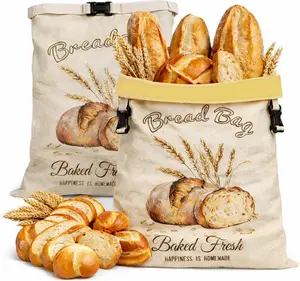 Reusable Linen Bread Storage Bag, Large Drawstring Sourdough Container for Homemade Bread, Washable & Food-Safe