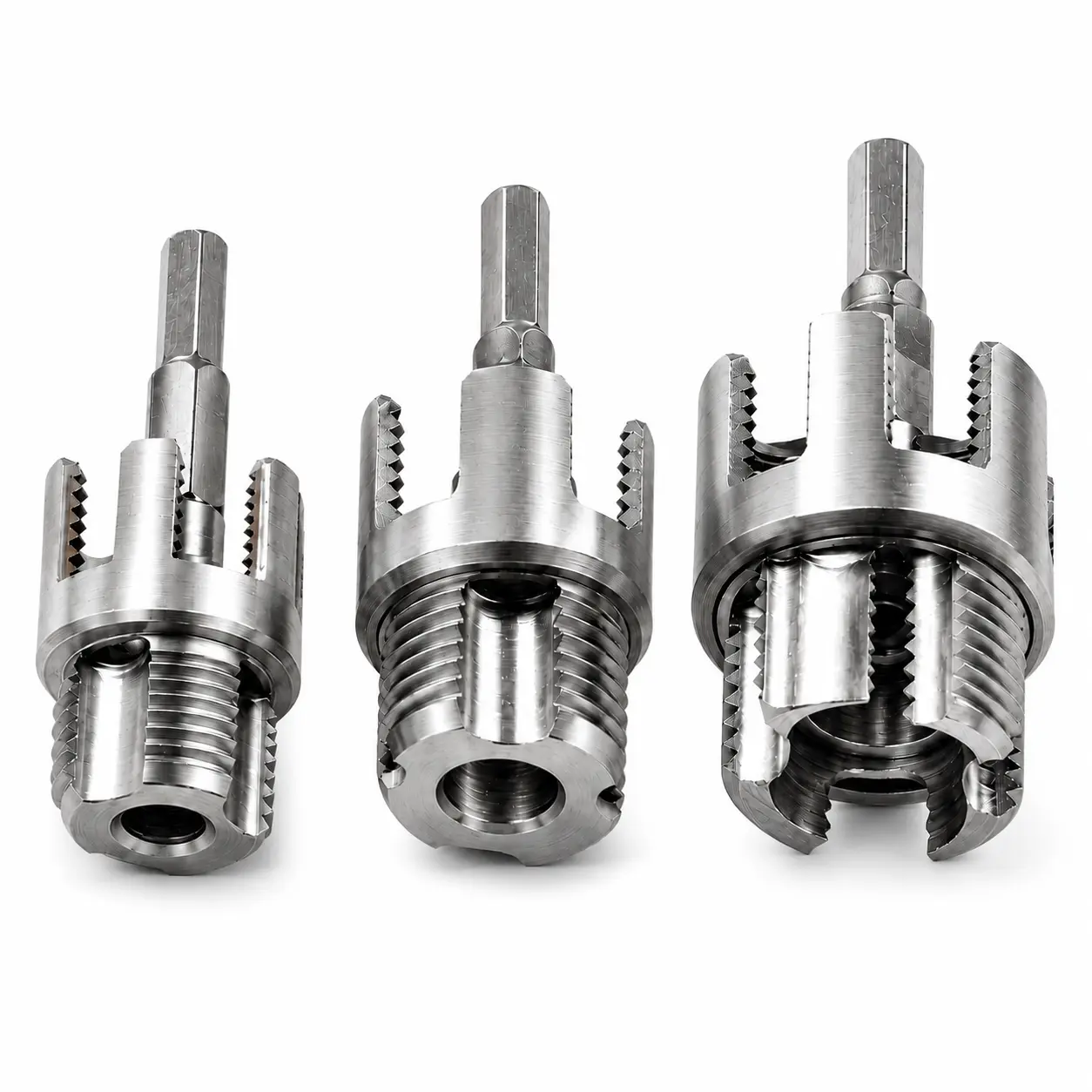 3-Piece Internal & External Pipe Threading Tool Set, 1/2 in, 3/4 in & 1 in PVC Pipe Thread Cutters, Electric Drill Compatible Threader Kit for PVC, CPVC & ABS Pipe Repair and DIY Plumbing