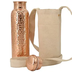 Copper Water Bottle (34oz/1000ml) w/a Carrying Canvas Bag | 100% Pure Copper Bottle for Drinking Water | Lab-Tested, Heavy Duty & Leak-Proof | Authentic Ayurvedic Copper Water Bottle