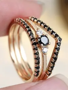 3 Pcs/Set vintage black zirconia rings for women stackable design Three Stone Ring engagement ring wedding jewelry gift for her