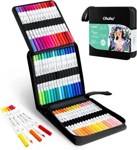 Ohuhu Markers: Dual Brush&Fineliner Tips - 60 Colors/120 Colors - Paper-friendly No Peeling Water-based - Markers for Adult Coloring Books No Bleeding Coloring Markers for Kids Beginner Calligraphy - Pupe Series of Ohuhuart