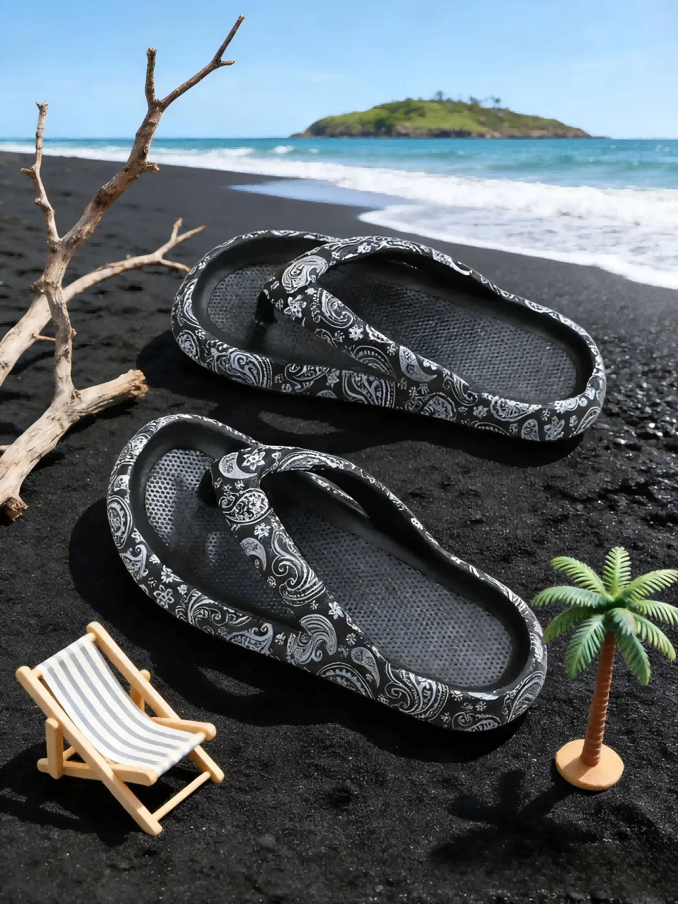 New Summer Casual Vacation Sandals Thick Sole Anti-Slip Indoor Home Slippers, Watermelon Flower Plant Print Trendy Beach Travel Bath Shoes