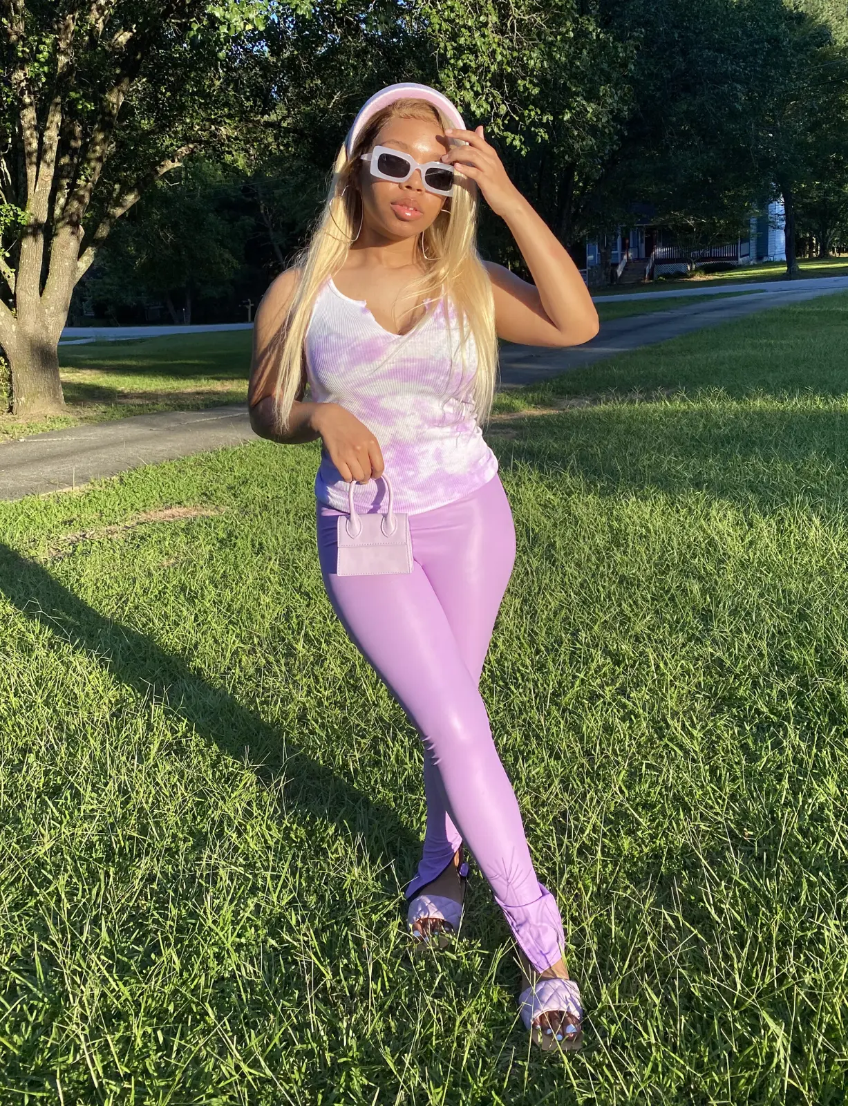 Women's Lavender Wax Pants - High Waisted Stretchy Statement Leggings