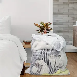 2pcs Commercial Mesh Laundry Bag - Sturdy Mesh Material With Drawstring Closure, Ideal Machine Washable Mesh Laundry Bag For Factories, College, Dorm And Apartment Dwellers, 35.4*23.6 Inches (White)