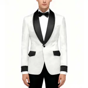 Men's Suit Shawl Collar Paisley TuxedMen's Suit Shawl Collar Tuxedo 2-Piece Set - Jacquard Paisley Pattern Dinner Jacket with Beaded Accents and Black Formal Pants for Wedding, Prom, Parto Jacket, Beaded Accents Slim Fit Blazer for Wedding Prom Party