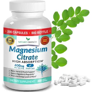 BEST MAGNESIUM CITRATE 400 MG – 200 CAPSULES – HIGH ABSORPTION PURE MADE IN USA Healthcare Mineral
