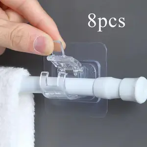 Self-Adhesive Curtain Rod Bracket, 8 No-Drill Hooks, Bathroom Kitchen Home Organizer, Must-Have Household Items, Summer Gift Idea