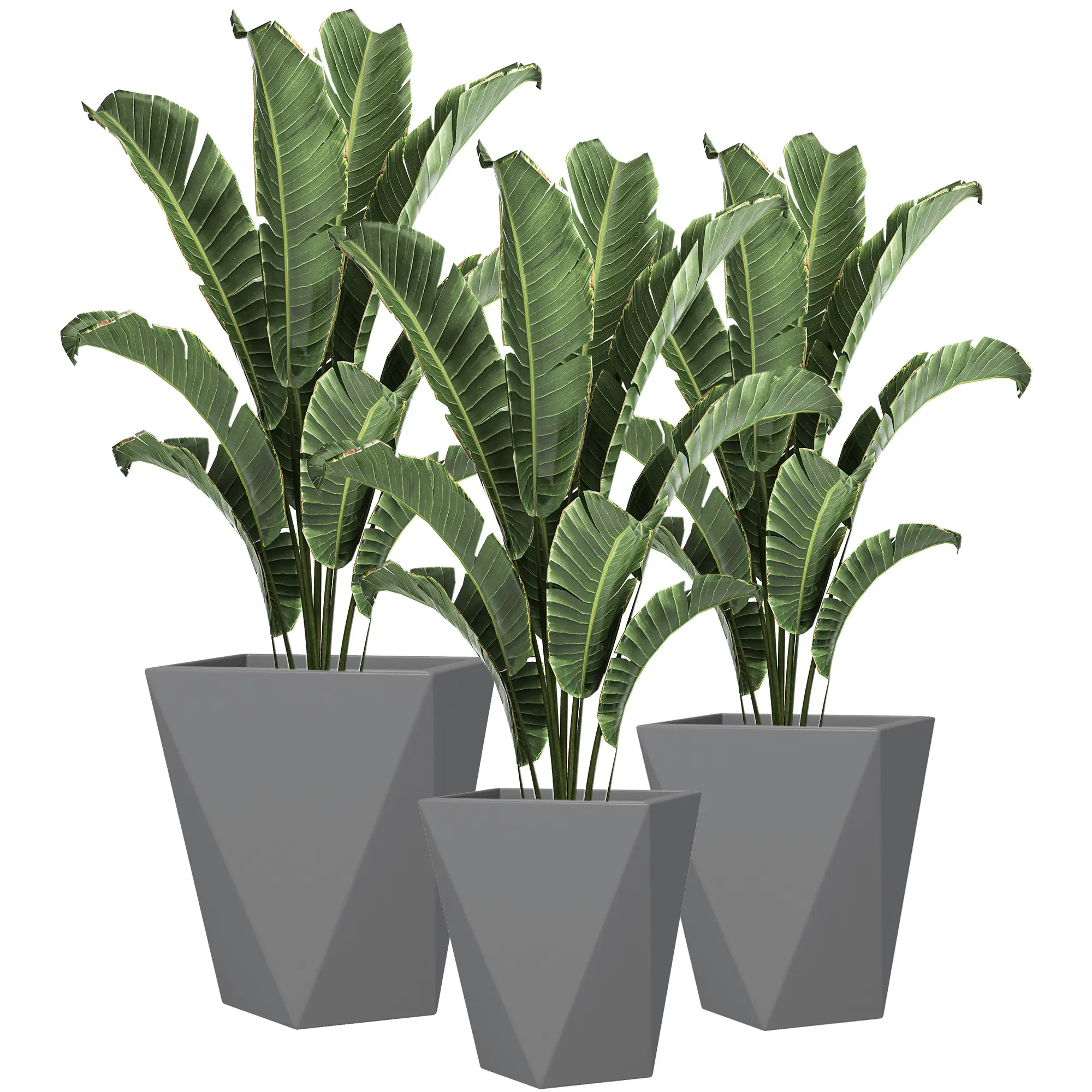Indoor Outdoor Planters Set of 3 MgO Tall Planters Stackable Flower Pots with Drainage Holes for Garden, Balcony, Gray