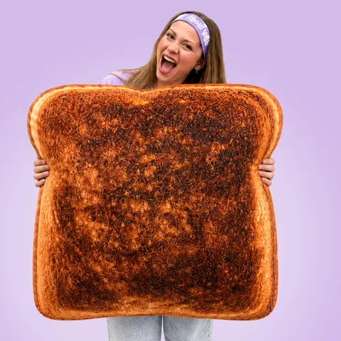 Large Toast Pillow | All About Vibe – Cute 3D Toast Bread Throw Pillow for Couch & Bed Decor | Ultra-Soft Velvet, Funny Unique Gift, Made in USA