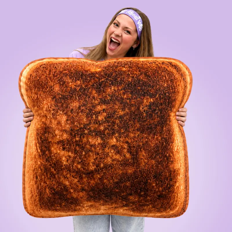 Large Toast Pillow | All About Vibe – Cute 3D Toast Bread Throw Pillow for Couch & Bed Decor | Ultra-Soft Velvet, Funny Unique Gift, Made in USA