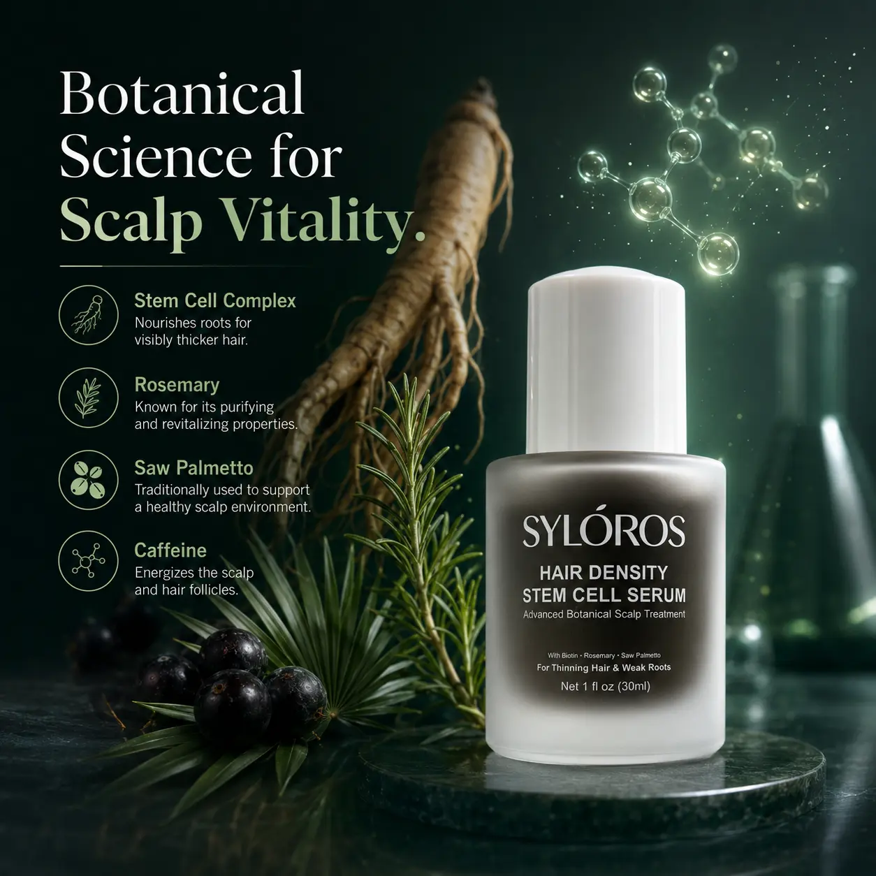 Syloros Hair Density Phyto Stem Cell Serum for Thinning Hair & Weak Roots with Botanical Ingredients like Aloe & Ginseng Extract