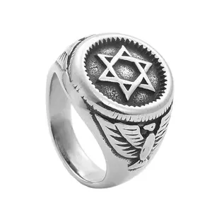 Stainless Steel Hexagonal Star Ring, Retro Hip-hop Punk Style, Eagle Pattern, Stainless Steel Men's Ring Accessory Vintage Rings Fashion Rings