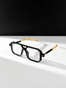 Men's Square Double Beam Frame Eyeglasses, Trendy Casual Flat Top Frame Eyeglasses for Everyday Use, Fashion Accessories for Outdoor Activities, High Quality Eyewear