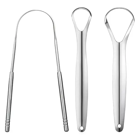 Adults' 3-Piece Metal Tongue Scraper Set - Stainless Steel U-Shape Oral Care Tool, Corrosion-Resistant, Cleanses Coating, Reduces Odor, Long Lasting, Washable for Daily Home Use