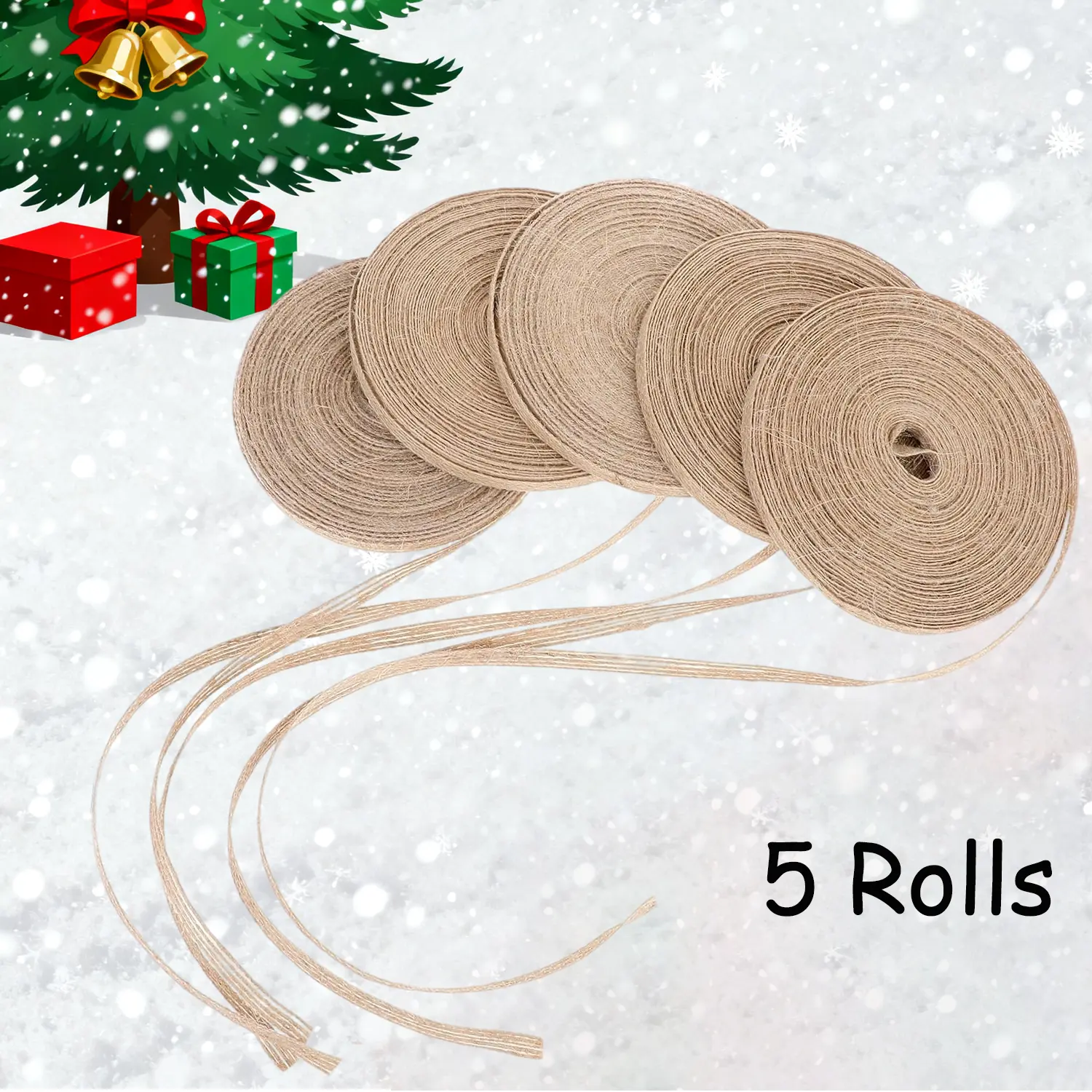 5 Rolls Decorative ribbon,1/4 Inch Burlap Ribbon,Linen Ribbon f For Christmas Tree,Party Decor,Wreath Decor,HomeDecor,BowsDecor,Christmas Tree Decor