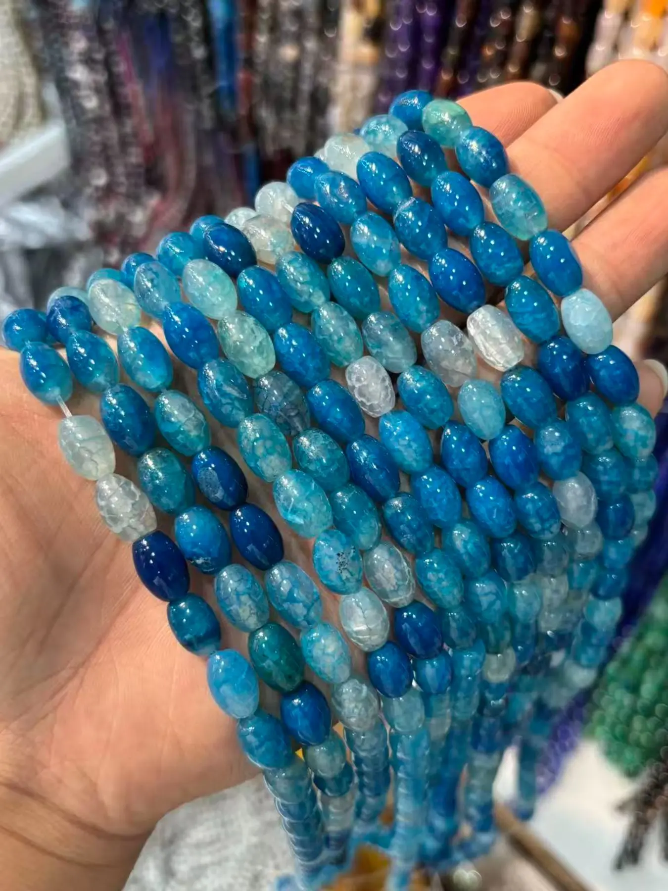 0.8cmx1.2cm Natural Stone Light Blue Dragon Pattern Agate Beads, DIY Jewelry Making Accessories, Bracelet Necklace Earring Components