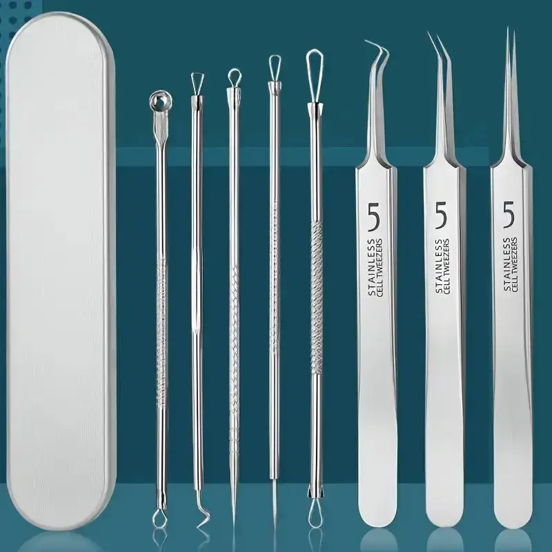 Blackhead Remover Comedone Extractor, Curved Blackhead Tweezers Kit, Professional Stainless Pimple Acne Blemish Removal Tools Kit