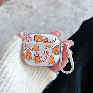 Gingerbread Christmas Dream Pattern Protective Case for AirPods 4/3/2/1/Pro/Pro2 Soft TPU Earphone Cover, Transparent with Keychain