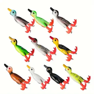 10pcs Duck Lure Soft Bait Silicone Fishing Lures Hooks, Realistic Double Propeller Floating Duckling Swimming Lures