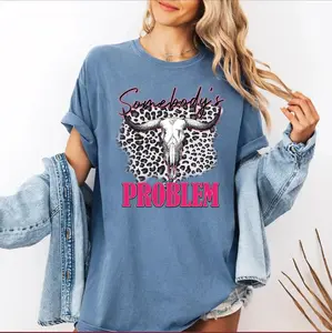 Western Cowgirl Shirt – Somebody’s Problem Tee with Leopard Bull Skull | Sassy Country Girl Graphic Tee