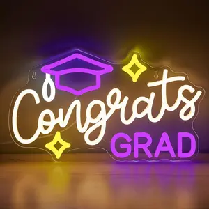 Congrats Grad Neon Sign with Hat, Adjustable Light LED Graduate Glow Sign, Perfect for 2026 Celebration, Party, Dorm Room, Graduation Gift