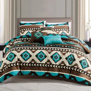 Southwest Navajo Turquoise Aztec Comforter - 6 Piece Set