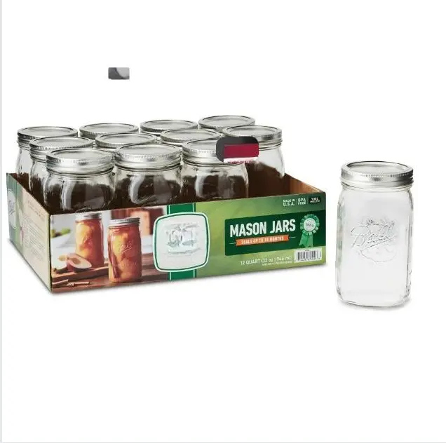 Set of 12 Wide Mouth 32oz Glass Mason Canning Jars with Airtight Lids