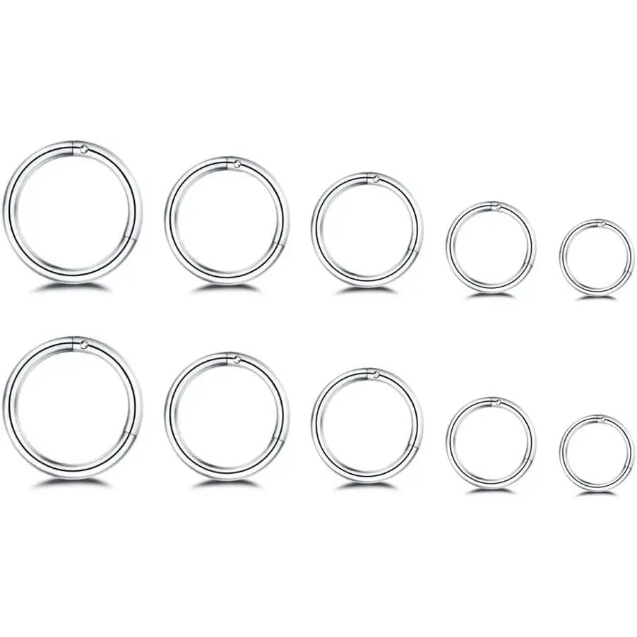 5Pairs Surgical Stainless Steel 16G Sleeper Cartilage Daith  Small Hoop Earrings Mini Septum Hinged Clicker Nose Ring Helix Tragus Piercings Unisex Fashion Huggie Hoops Set 6-14MM