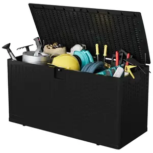 150 Gallon Outdoor Storage Box, Large Waterproof Resin Deck Box Indoor and Outdoor Use, Lockable Patio Storage Box for Garden Cushions, Tools, Equipment, Black