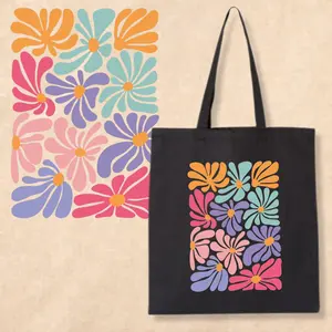 Colorful Floral Tote Bag, Retro Flower Canvas Tote, Aesthetic Summer Bag, Cute Everyday Tote, Gift for Her