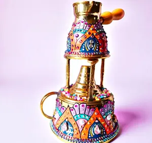 Hand-Painted Brass Coffee Pot with Crystal Studs – Egyptian Turkish Coffee Set