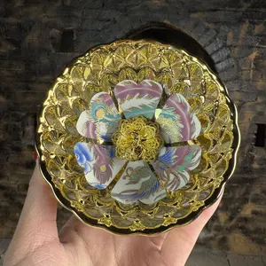 Handmade tea cup with gilded enamel and phoenix patterned petals