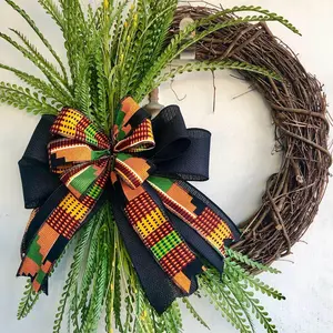 Kente African Print Wreath | Black History Grapevine Wreath | Juneteenth Door Decor