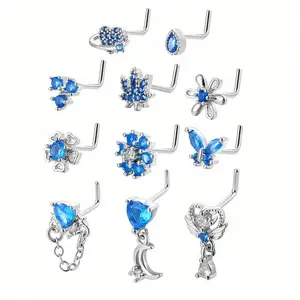 11PCS L-Shaped Nose Stud | 2025 New Design Copper Piercing Jewelry with Micro-Pave Zirconia, Perfect Gift for Birthdays, Parties, Dating & All Occasions
