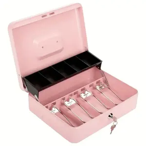 Large Lockable Cash Box with Coin Tray, 1 Count Iron Money Saving Box with Key Lock, 6 Compartments for Bills and Coins, for Gift, Cash Register Drawer