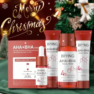 4pcs Korean Skincare Gift Set: AHA BHA Facial Cleanser, Serum, Moisturizer & Toner with 4% Niacinamide & Salicylic Acid for, Sensitive Beige Care, Daily Routine & Holiday Gifts (Sensitive/Blackhead/Whitehead Prone)