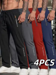 Men's Jogger Pants Set, Zipper Pockets, Lightweight Material, Ideal for Exercise and Sports Activities, Drawstring Waistband, Sports Jogging Wear