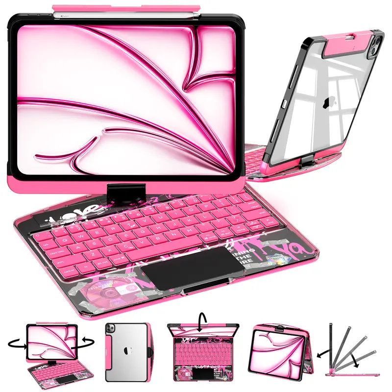 [FallStockUp] NAIDUN Latest 360 Swivel Keyboard with Y2K style tranparent case for iPad Hard PC Back 7 Color Backlight Wireless Tablet Accessories ipad case Transparent