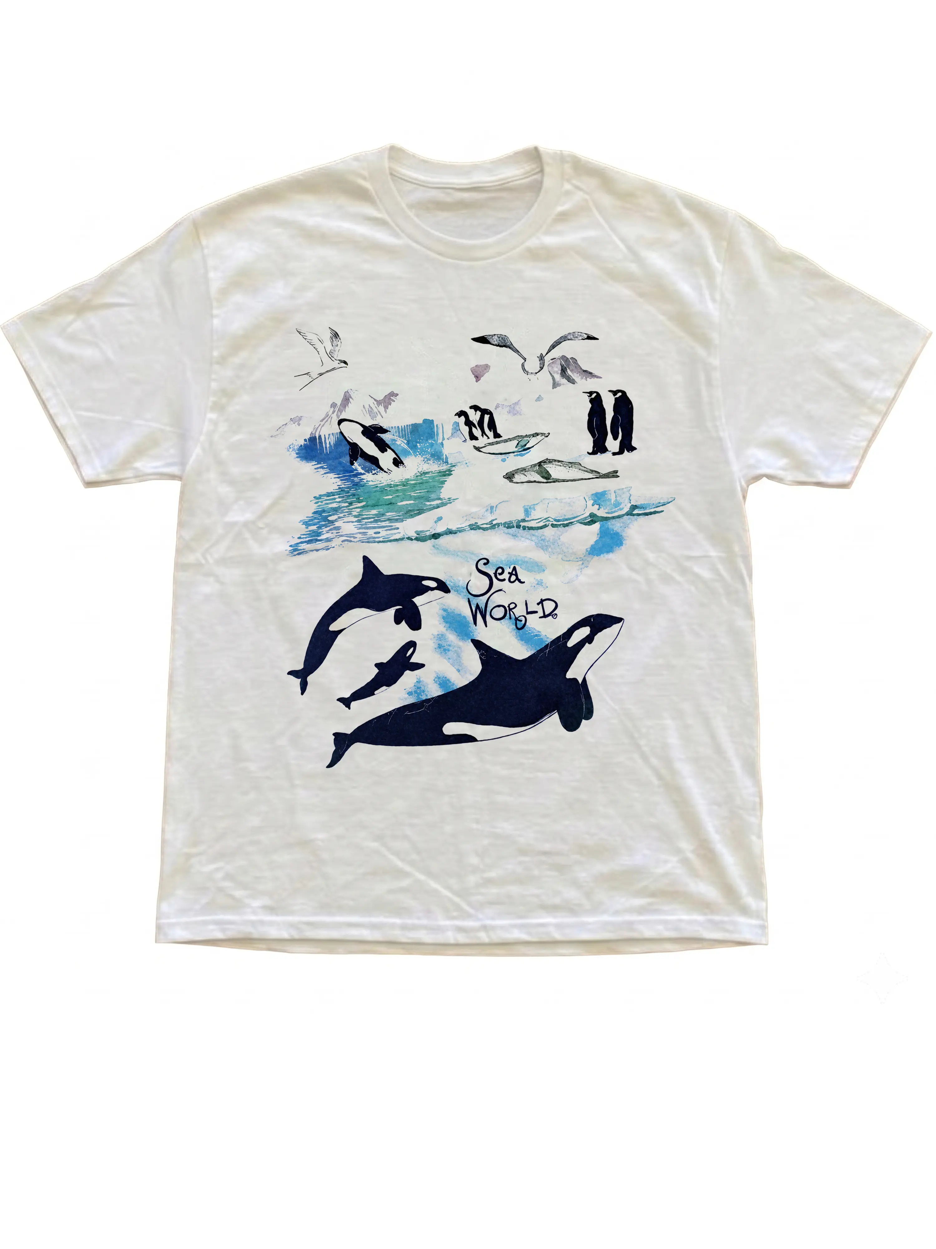 Y2Y Vintage Sea World Whale Shirt, Marine Life Killer Whale T-Shirt, Retro Ocean Animals Penguins Graphic Tee, Marine Animal Lover Shirt, Gift For Women, Gift For Men, Womenswear Top Underwear Streetwear, Trending Shirt