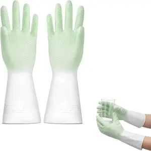 3 pairs Long Cuff Cleaning Gloves Waterproof Reusable Household Gloves Anti Slip Grip for Kitchen Dishwashing Bathroom Garden Tasks