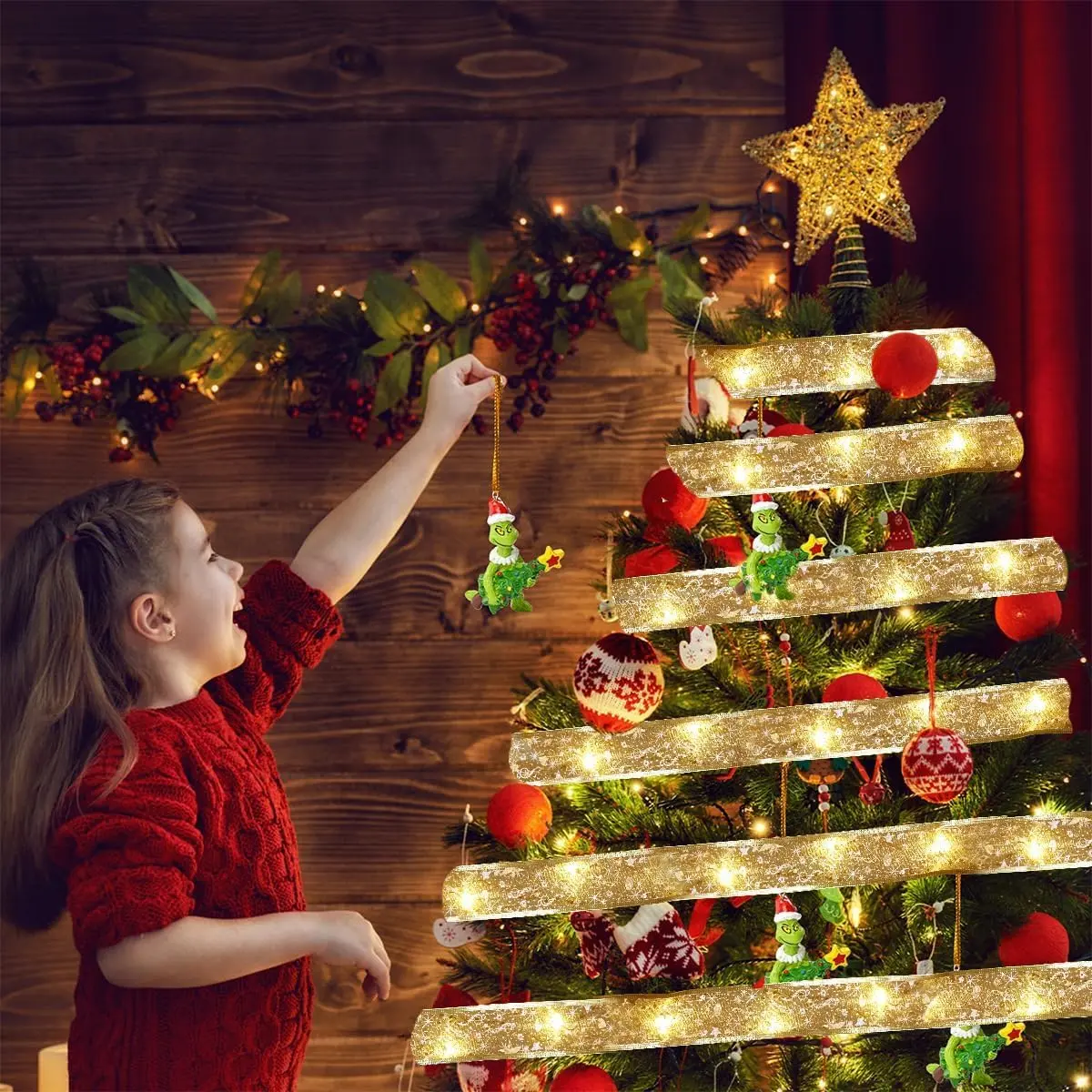【US-based sellers】Christmas Tree Decoration LED Lights - Satin Bow & Copper Wire String Lights, Great for Holiday Decor & Gift Wrapping（32.8ft）