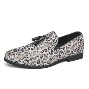 Men's slip-on loafers, plus size shoes, leopard print, PU upper and non-slip rubber sole, suitable for formal and casual shoes for business, parties, daily wear - elegant shoes for all seasons, formal shoes, party shoes, sophisticated style, long-lasting