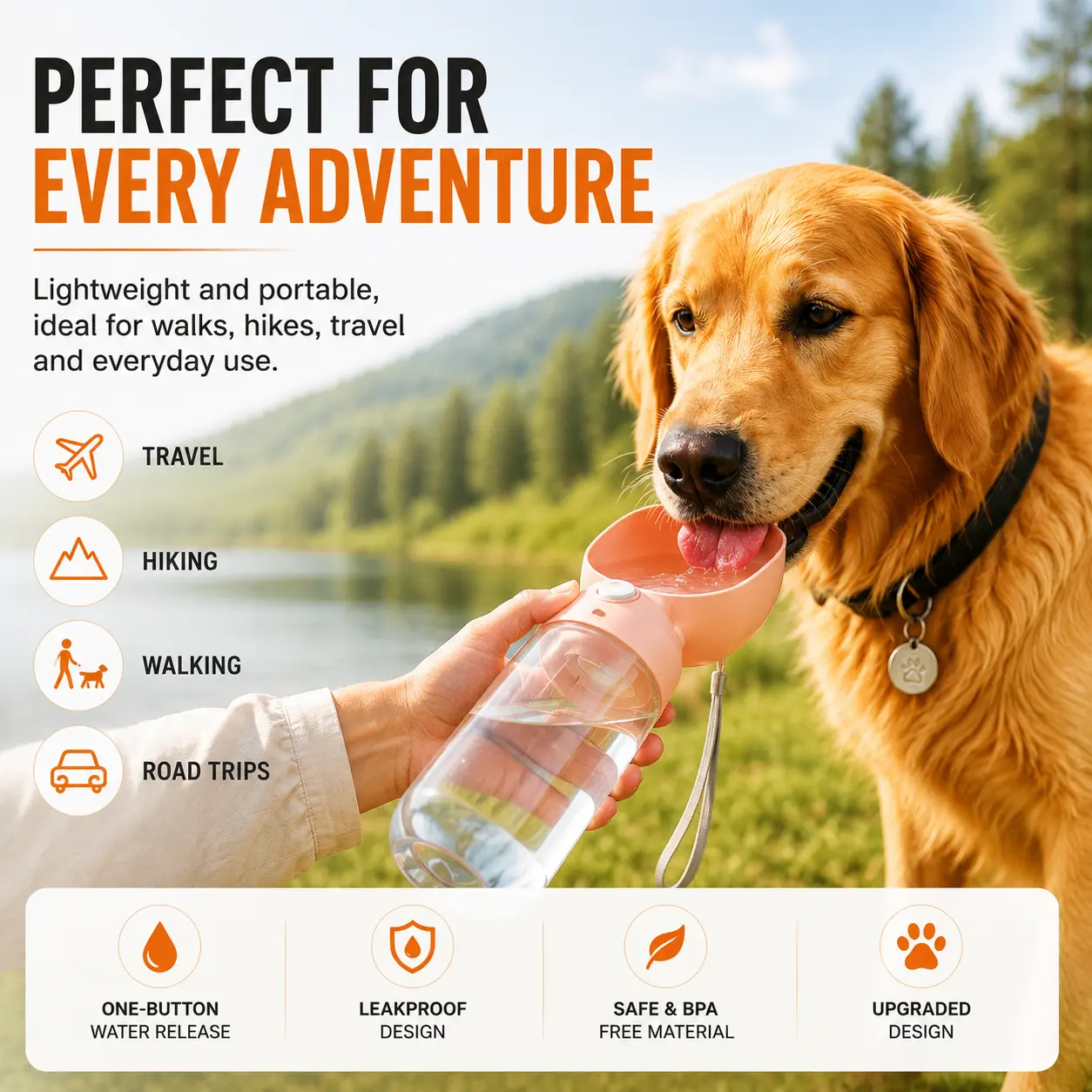 Portable Dog Water Bottle & Feeder for Pets, Travel Water Dispenser and Bowl