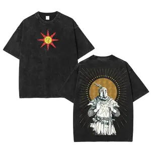 "PRAISE THE SUN" DARK SOULS Men's Washed Short Sleeved Top, Unisex Tee, Gamer Gift, Menswear Game graphic tee Oversized Seamless Tropical vintage Casual Cotton Shirt Hoodie Print Straight