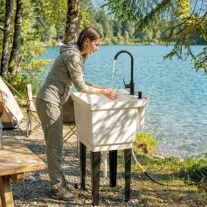 Endless Water Flow Portable Washing Sink 23 Gallon White Freestanding Laundry Tub With Inlet Drain Hoses Detachable Adjustable Legs All In One Wash Station For Food Stall School Outdoor Renovation