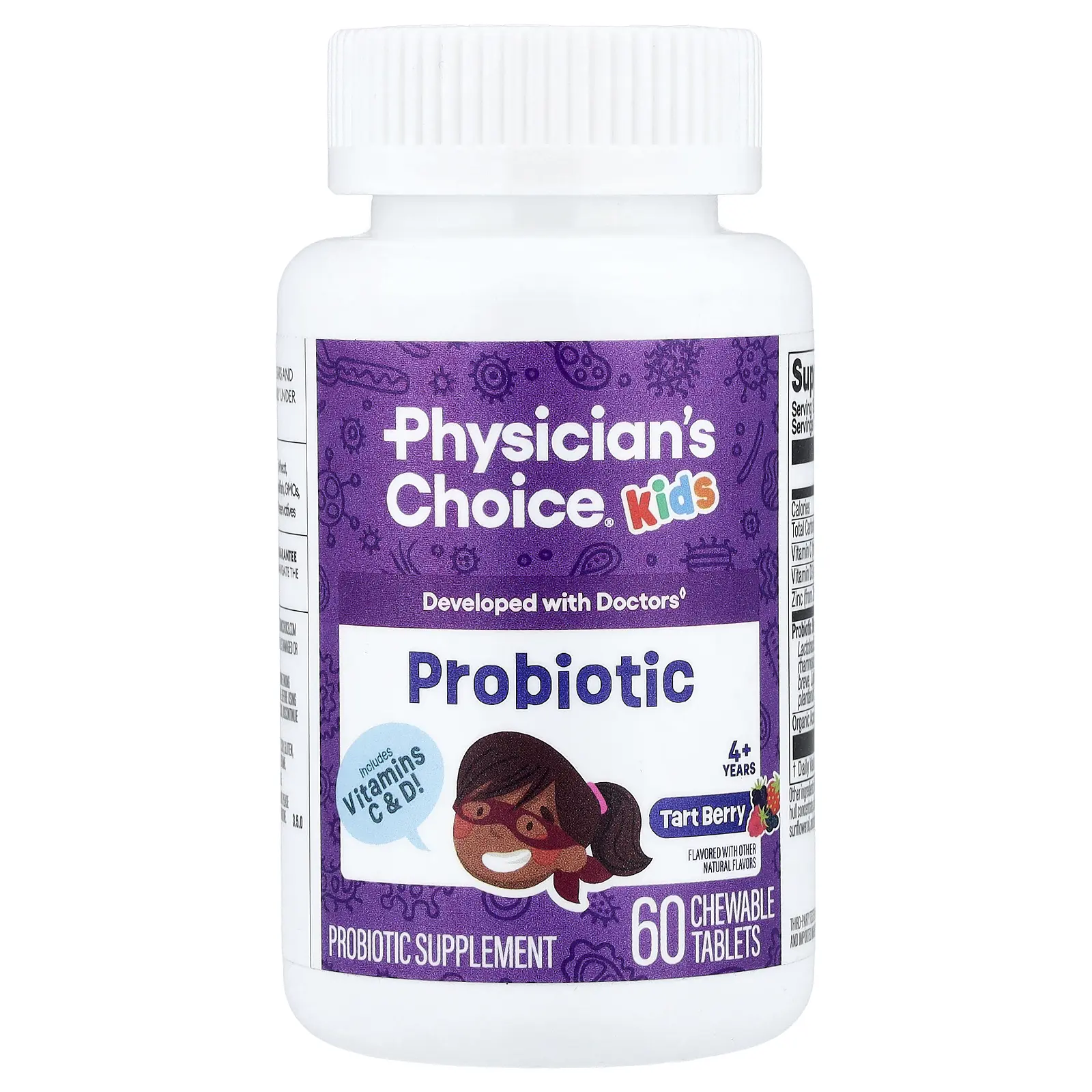 Physician's Choice Kids Probiotic, 4+ Years, Tart Berry, 60 Chewable Tablets