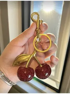 New Cherry Shaped Pendant 1pc Sparkling Resin Crystal Keychain Charm Handbag Accessories for Women